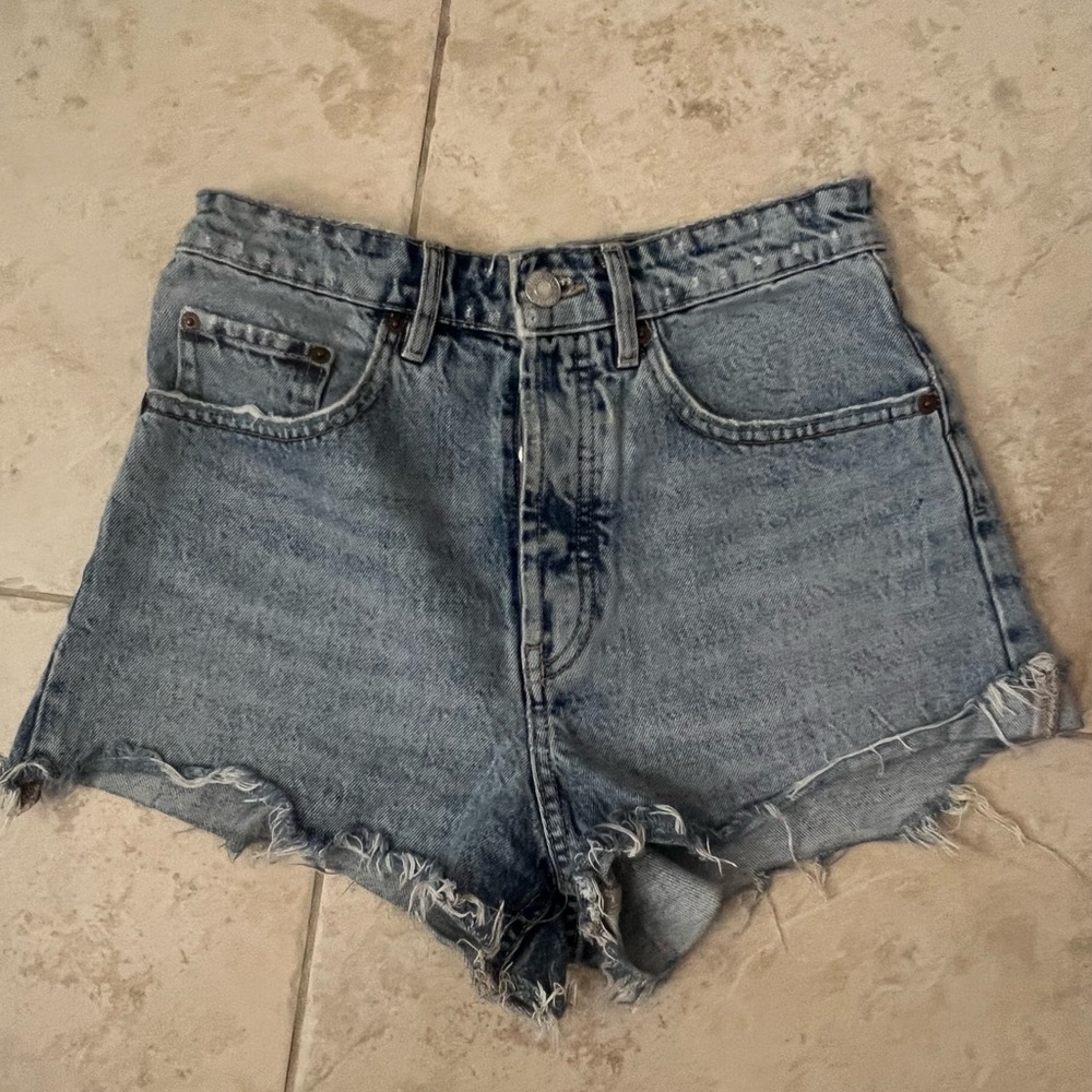 Zara Blue Distressed Jean Shorts
